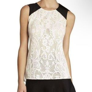 BCBGMaxAzria Kaley Sleeveless Lace Top - Black and Ivory Size Medium